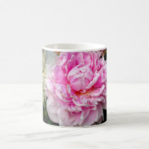 Caneca De Café Pêonias de flores florais brancas, cor-de-rosa, el