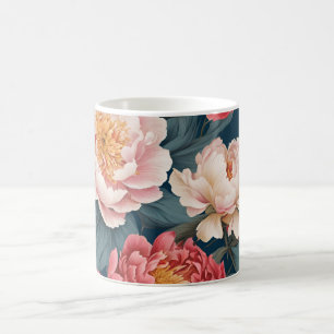 Caneca De Café Pêonias rosa e brancas orientais