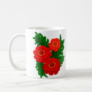 Caneca De Café Peônias Vermelhas
