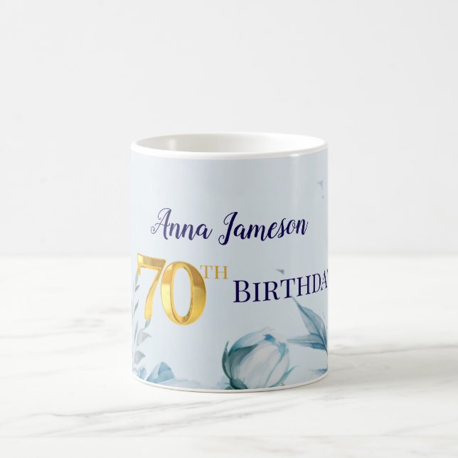 Caneca De Café Peonies 70th birthday Party Invitation (Centro)