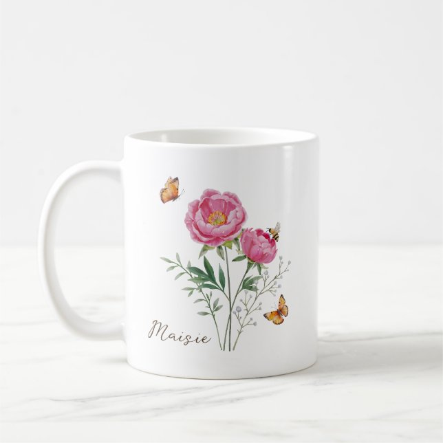 Caneca De Café Peony Birth Month Flower (Esquerda)