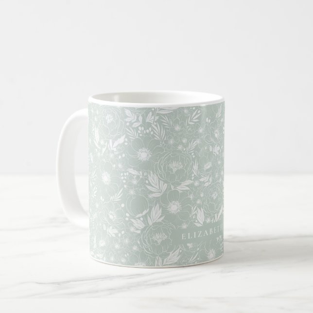 Caneca De Café Peony E Anêmona Ilustram Floral (Frente Esquerda)