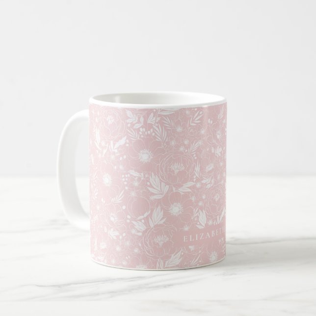 Caneca De Café Peony E Anêmona Ilustram Floral (Frente Esquerda)