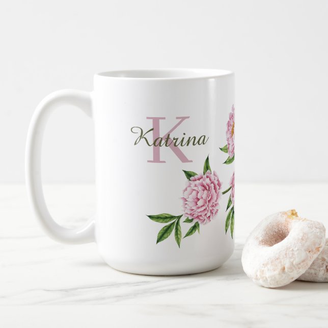 Caneca De Café Peony Monogrammed Mug (Com Donut)