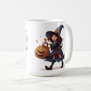 Caneca De Café Pequena Bruxa Carregando Abóbora de Doces para o H