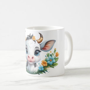 Caneca De Café Pequena vaca bonita em flores
