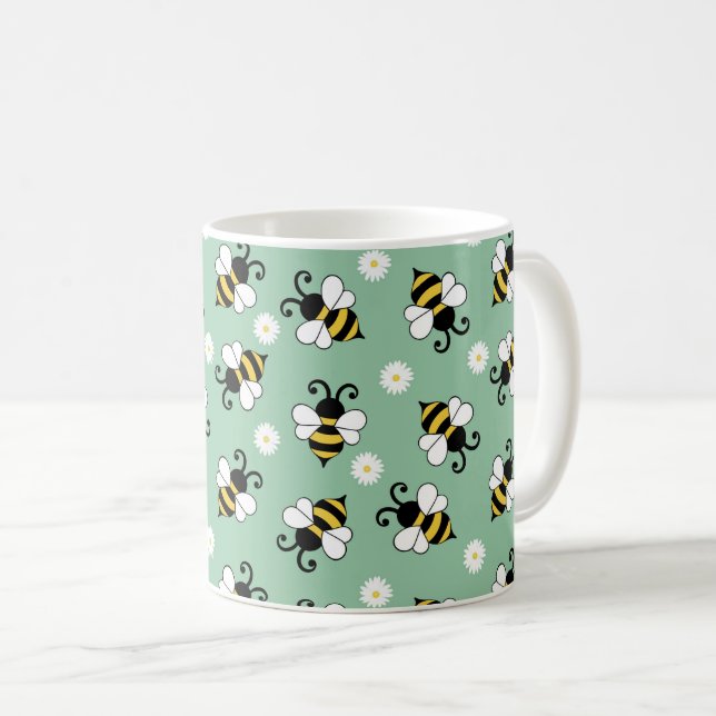 Caneca De Café Pequenas abelhas e flores margaridas (Frente Esquerda)