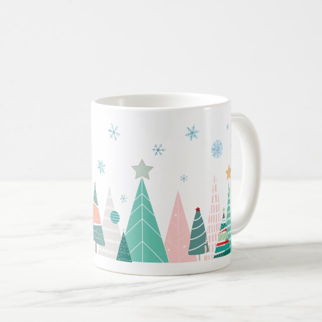 Caneca De Café Pequenas Árvores de Natal Felizes (Frente Esquerda)