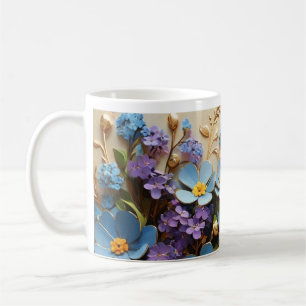 Caneca De Café Pequenas flores 3D com Ouro Outline Mug