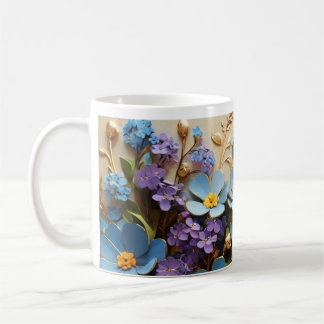 Caneca De Café Pequenas flores 3D com Ouro Outline Mug