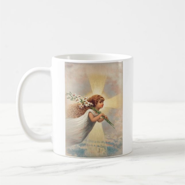 Caneca De Café Pequeno anjo bebê segurando lírios (Esquerda)