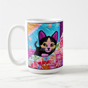 Caneca De Café Pequeno Gatinho Preto E Branco Quilado Como Design