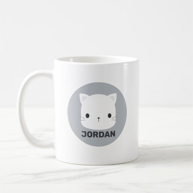 Caneca De Café Pequeno Gato Bonito com Nome Personalizado (Esquerda)