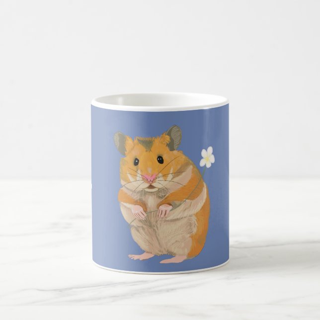 Caneca De Café Pequeno Hamster bonito segurando uma flor (Centro)
