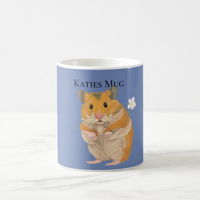 Caneca De Café Pequeno Hamster bonito segurando uma flor (Centro)