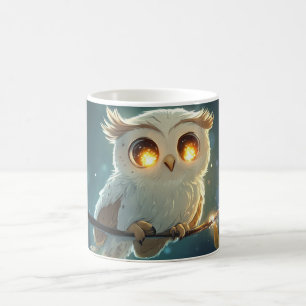 Caneca De Café pequeno hibou com olhos brilhantes, empoleirado em