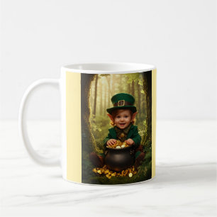 Caneca De Café Pequeno Leprechaun Irlandês e Dourado Cauldron