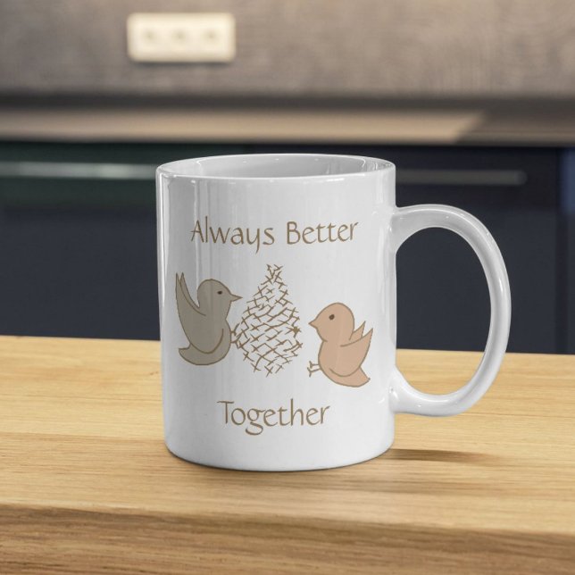 Caneca De Café Pequenos Beige Birdies - Melhor Juntos, pássaros b (Criador carregado)