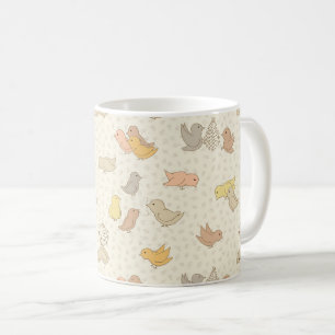 Caneca De Café Pequenos Birdies e penas no bege - padrão.