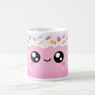 Caneca De Café Pequenos Brilhos & Design de Rosto Sorridente/Rosa