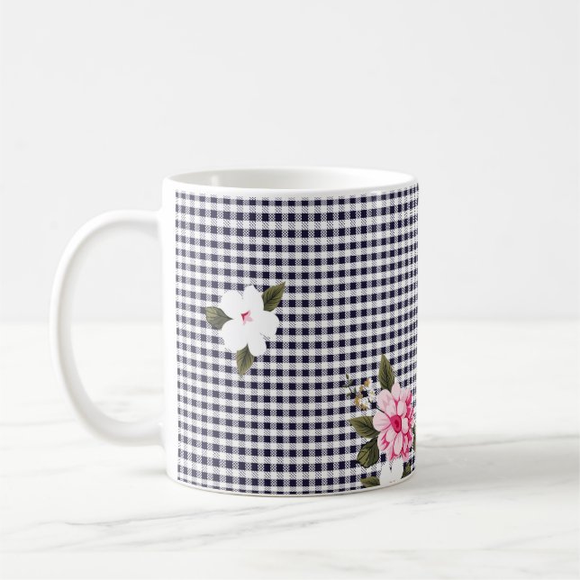 Caneca De Café Pequenos cheques e padrões de flores abstratos,  (Esquerda)