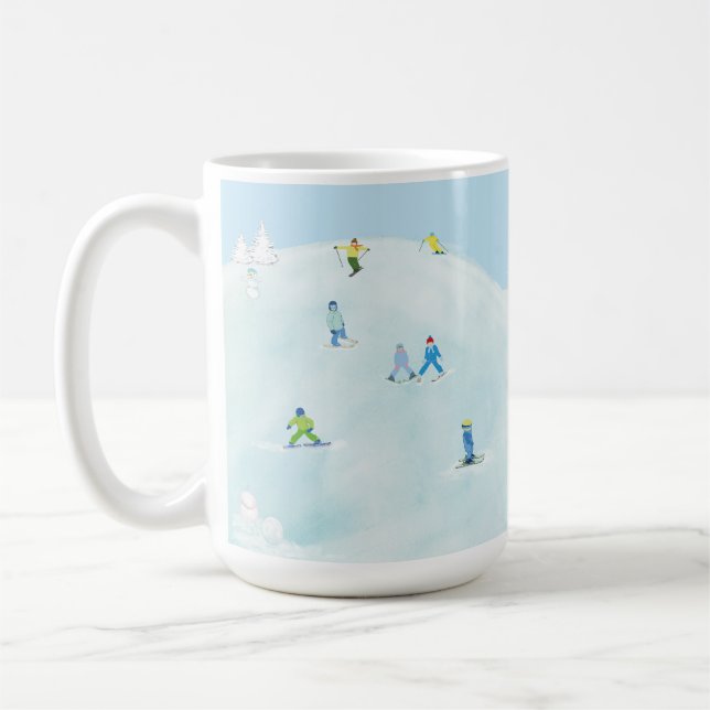 Caneca De Café Pequenos Esquiadores Em Snowy Hill (Esquerda)