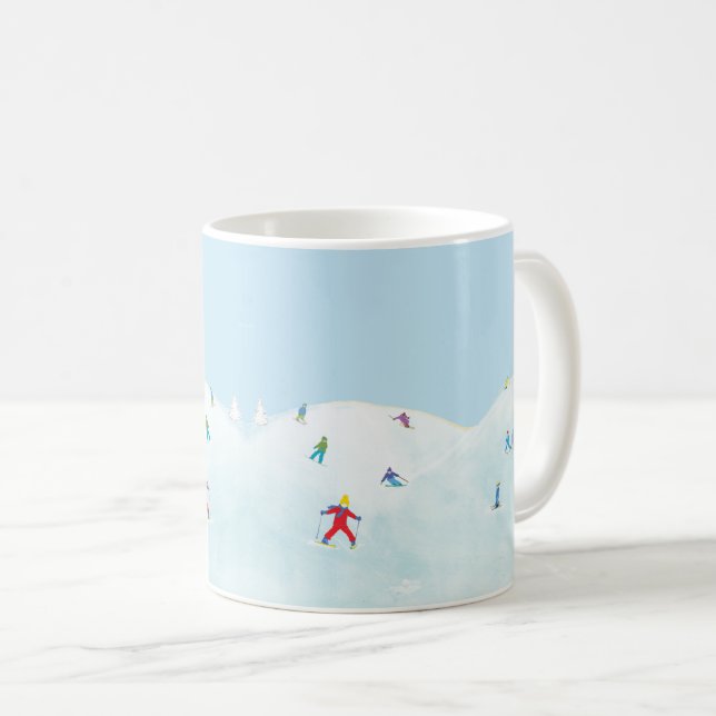 Caneca De Café Pequenos Esquiadores Em Snowy Hill (Frente Esquerda)