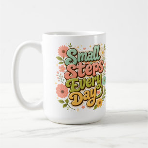 Caneca De Café Pequenos Passos Todos os Dias Floral Retro Motivac