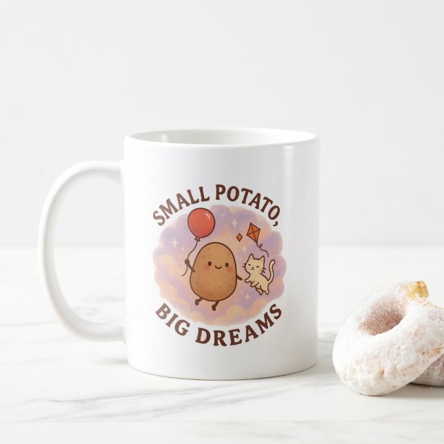 Caneca De Café Pequenos Sonhos Grandes de Batata - Motivação Cuta (Com Donut)