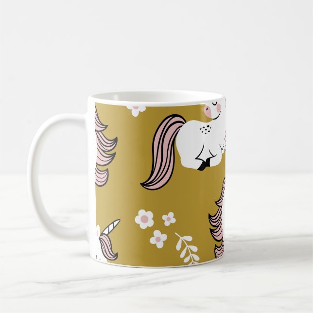 Caneca De Café Pequenos unicórnios, flores, padrão de colheita am (Esquerda)