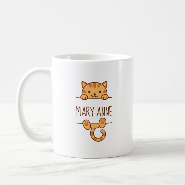 Caneca De Café Pequim de Tabby Laranja atrás do Nome Personalizad (Esquerda)
