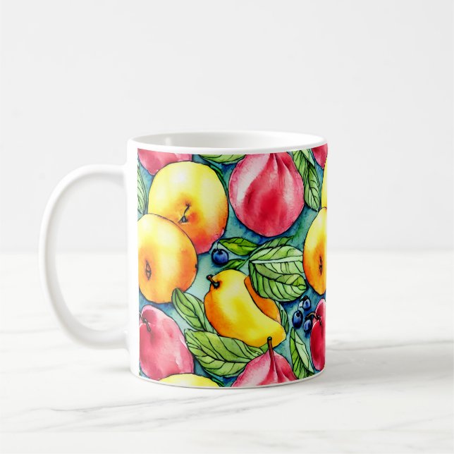 Caneca De Café Pera de maçã de fruta padrão de aquarela de verão (Esquerda)
