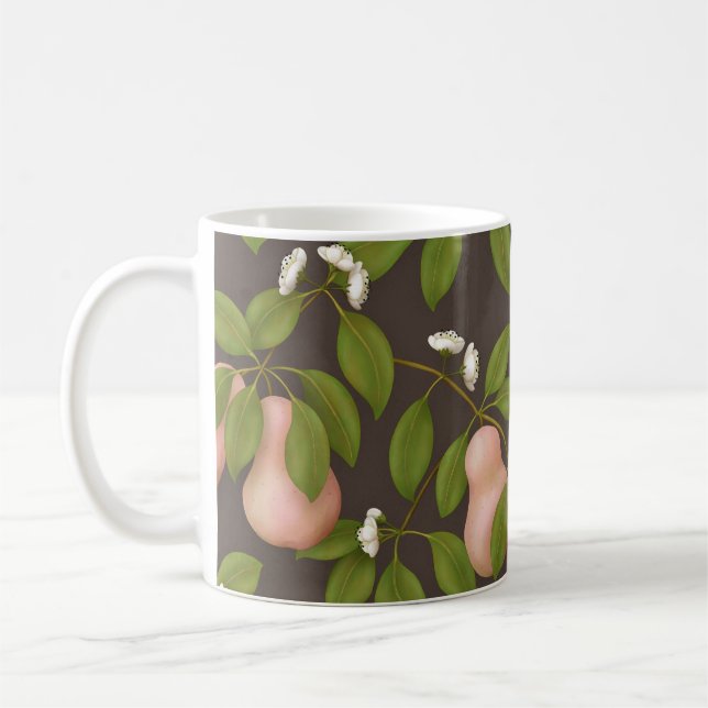 Caneca De Café Pêras Rosas (marrom escuro) (Esquerda)