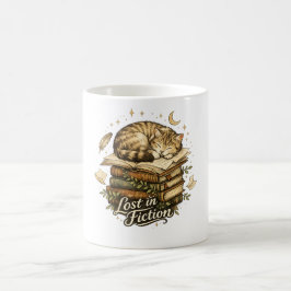 Caneca De Café Perdido na Ficção Leitor de Gatos Amante de Livros