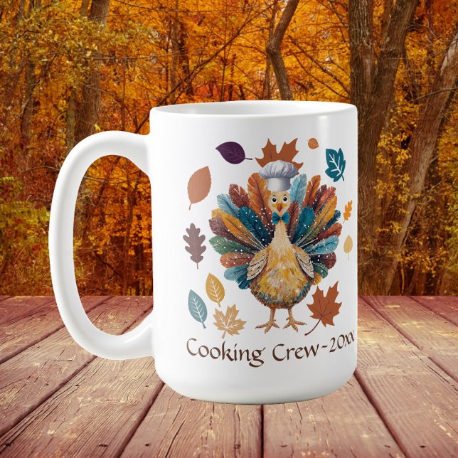 Caneca De Café Peregrino da Tripulação de cozinhar Turquia Ação d (Turkey "Cooking Crew" mug personalized with the year. Great for family Thanksgiving)