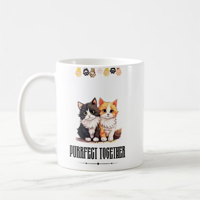 Caneca De Café Perfeitos Juntos – Fofo Casal de Gatos (Esquerda)
