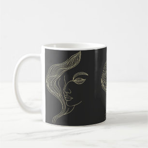 Caneca De Café Perfil de Mulher Folha Arte Linear Elegante