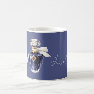 Caneca De Café Perfume Jóia Azul Faixa Branca