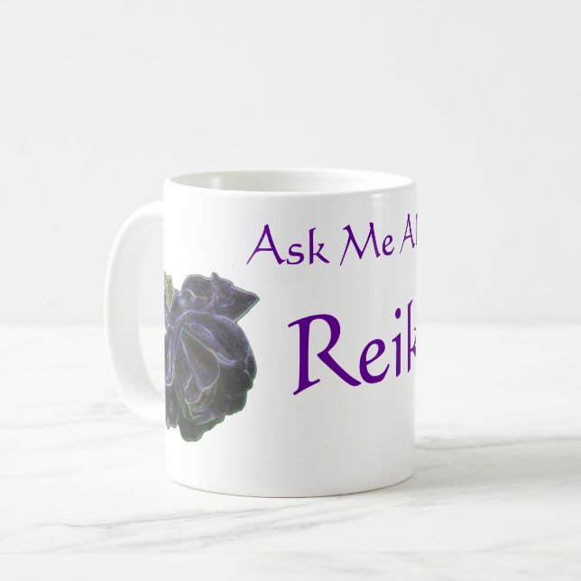 Caneca De Café Pergunte-me Sobre a Rosa Roxa Reiki (Frente Esquerda)