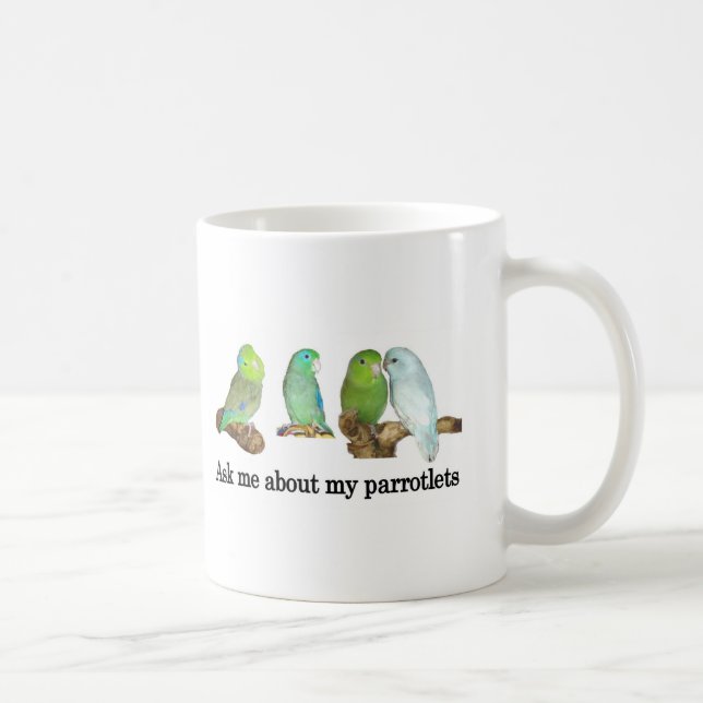 Caneca De Café Pergunte-me sobre os meus parrotlets (Direita)