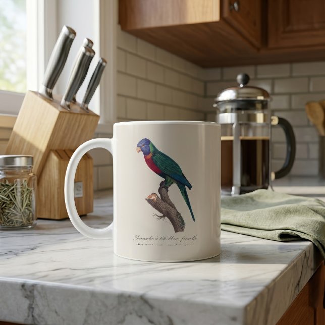 Caneca De Café Periquito-arco-íris fêmea, Trichoglossus moluccanu (Perruche a tete bleue, femelle / Rainbow lorikeet, female. Coffee Mug)