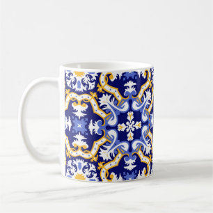 Caneca De Café 💙 💛 periwinkle, Azulejos azuis e amarelos