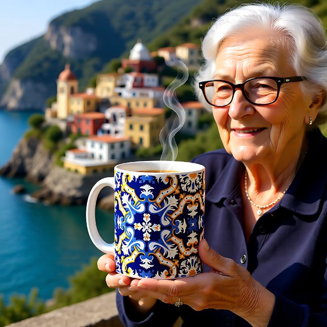 Caneca De Café 💙 💛 periwinkle, Azulejos azuis e amarelos (💙💛 periwinkle, blue and yellow Azulejos Coffee Mug)