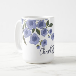 Caneca De Café Periwinkle Floral Blooms Modern Nome Personalizado