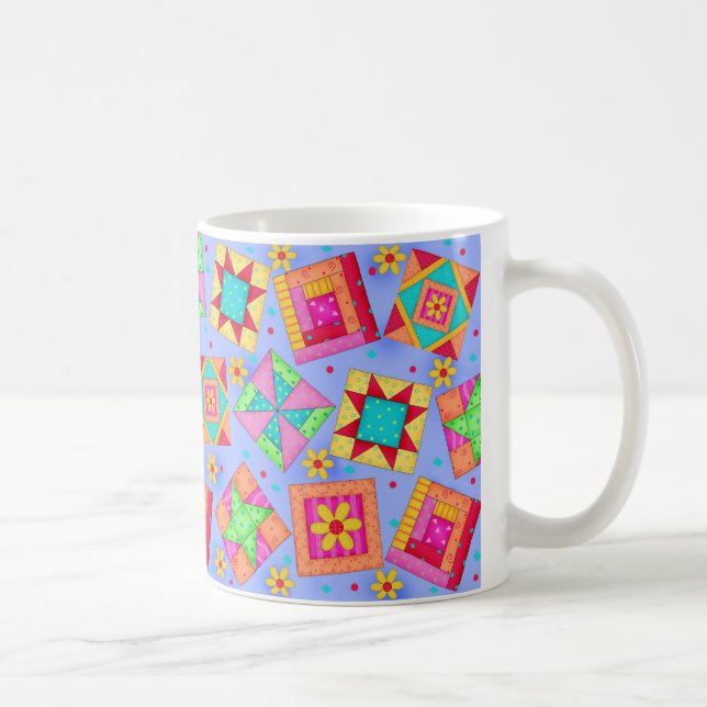 Caneca De Café Periwinkle Patchwork Quilt Art Mug (Direita)