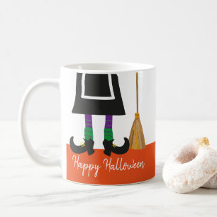 Caneca De Café Pernas e vassouras de bruxa Feliz Halloween Person