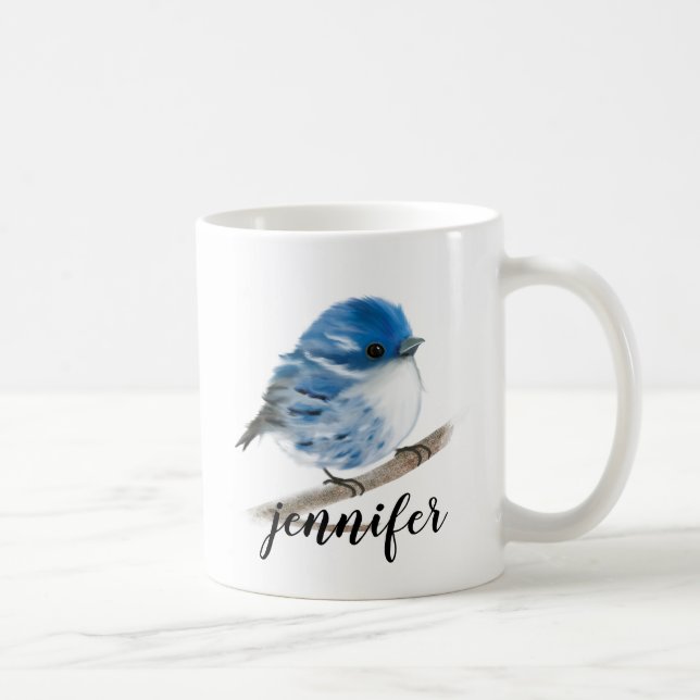 Caneca De Café Pernilas de pássaro azul personalizadas (Direita)