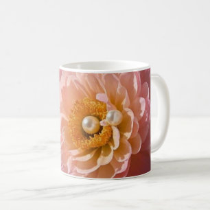 Caneca De Café Pérolas com flores cor-de-rosa