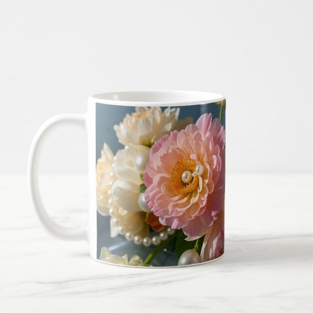 Caneca De Café Pérolas com flores rosadas (Esquerda)
