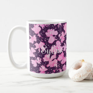 Caneca De Café Pérolas de Flor de Pintura, Acrínicas, Rosa